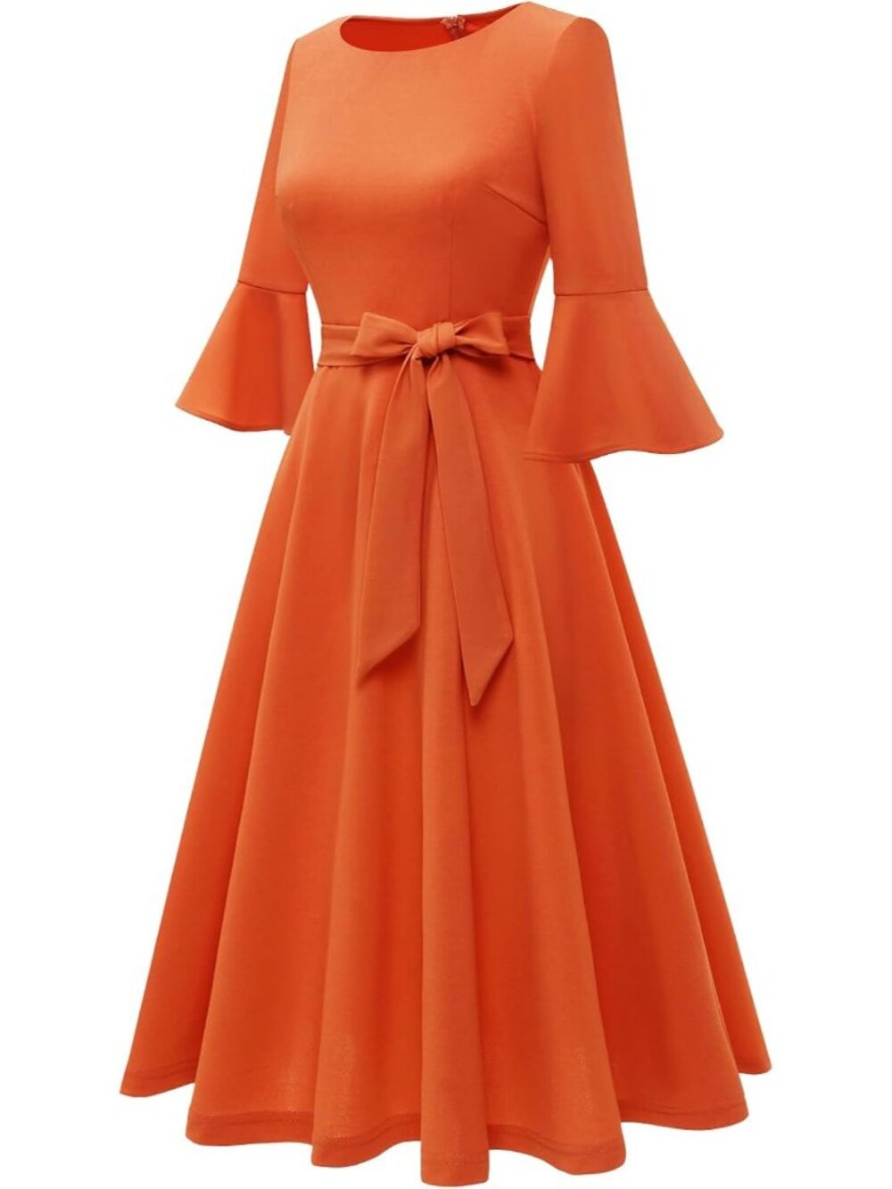 Women's Orange Boat Neck Modest Sleeve Cocktail Bodycon Maxi Dress - Picture 2 of 5